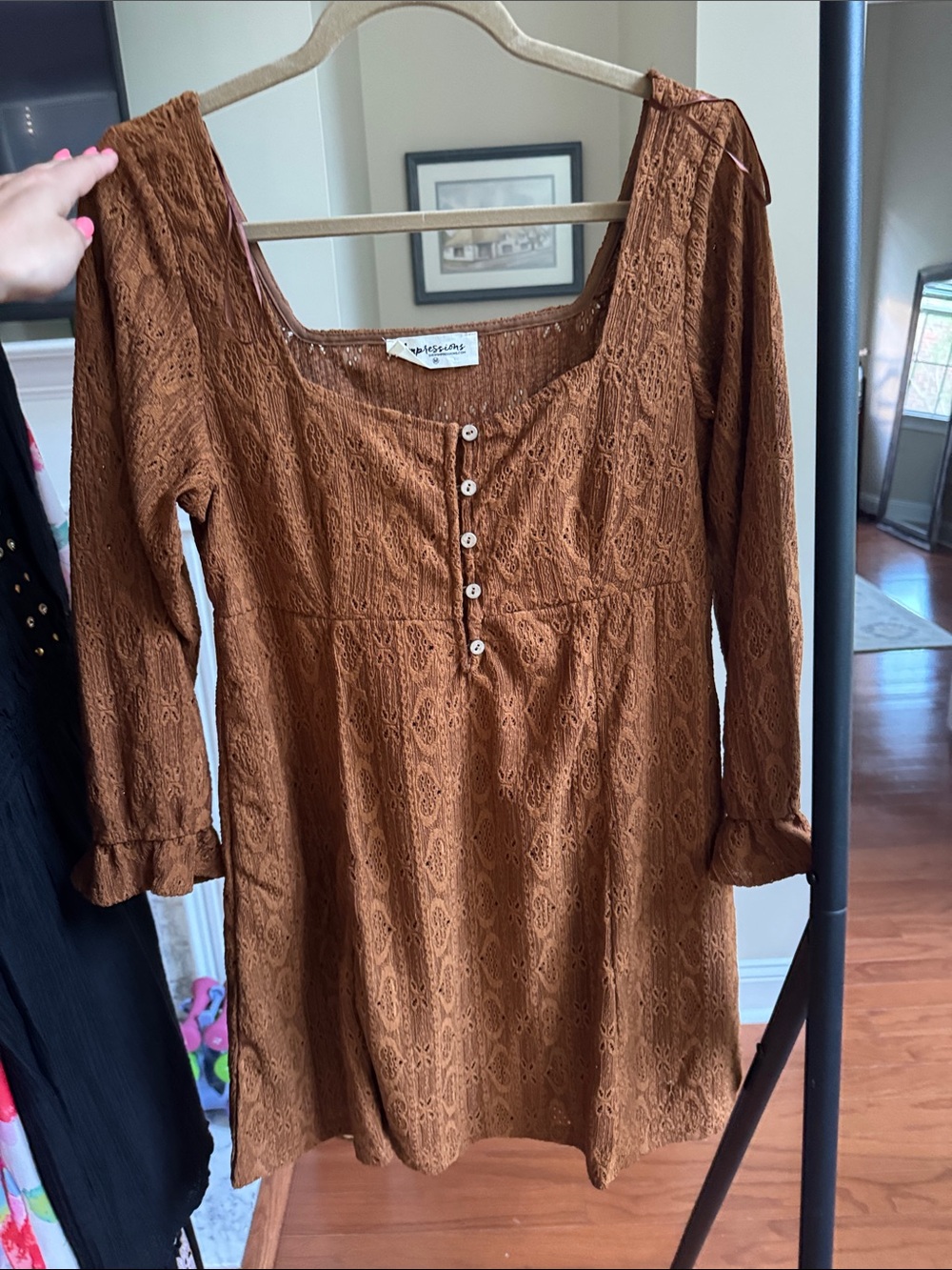Brown Lace Henley Tunic